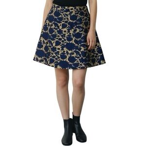 J.Crew Metallic Jacquard A-Line Skirt Women’s Sz 6 Blue Indigo Gold Floral Mini